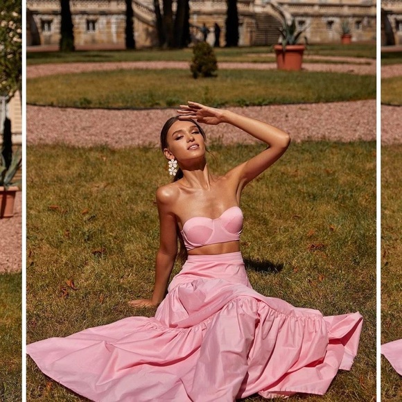 Alamour Pink Bustier Top‎ & Tiered Maxi Skirt Set - Size M